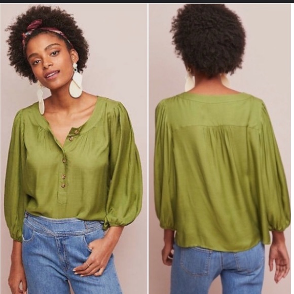 Maeve Tops - MAEVE anthropologie kalas green puff sleeve blouse XS